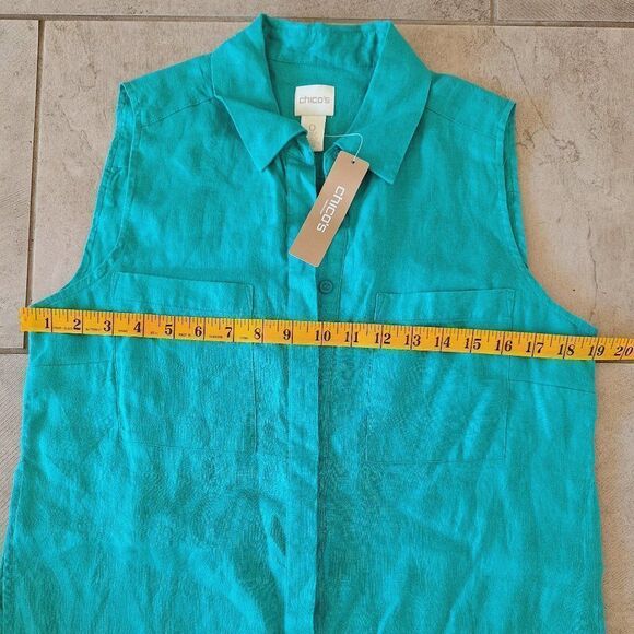 Chico's LINEN Button Up Size 0  Tunic  Lined pockets  Sleeveless - Picture 6 of 6